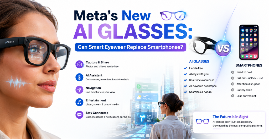 Meta's new AI glasses showcasing AI-powered smart eyewear with voice assistant and wearable technology.